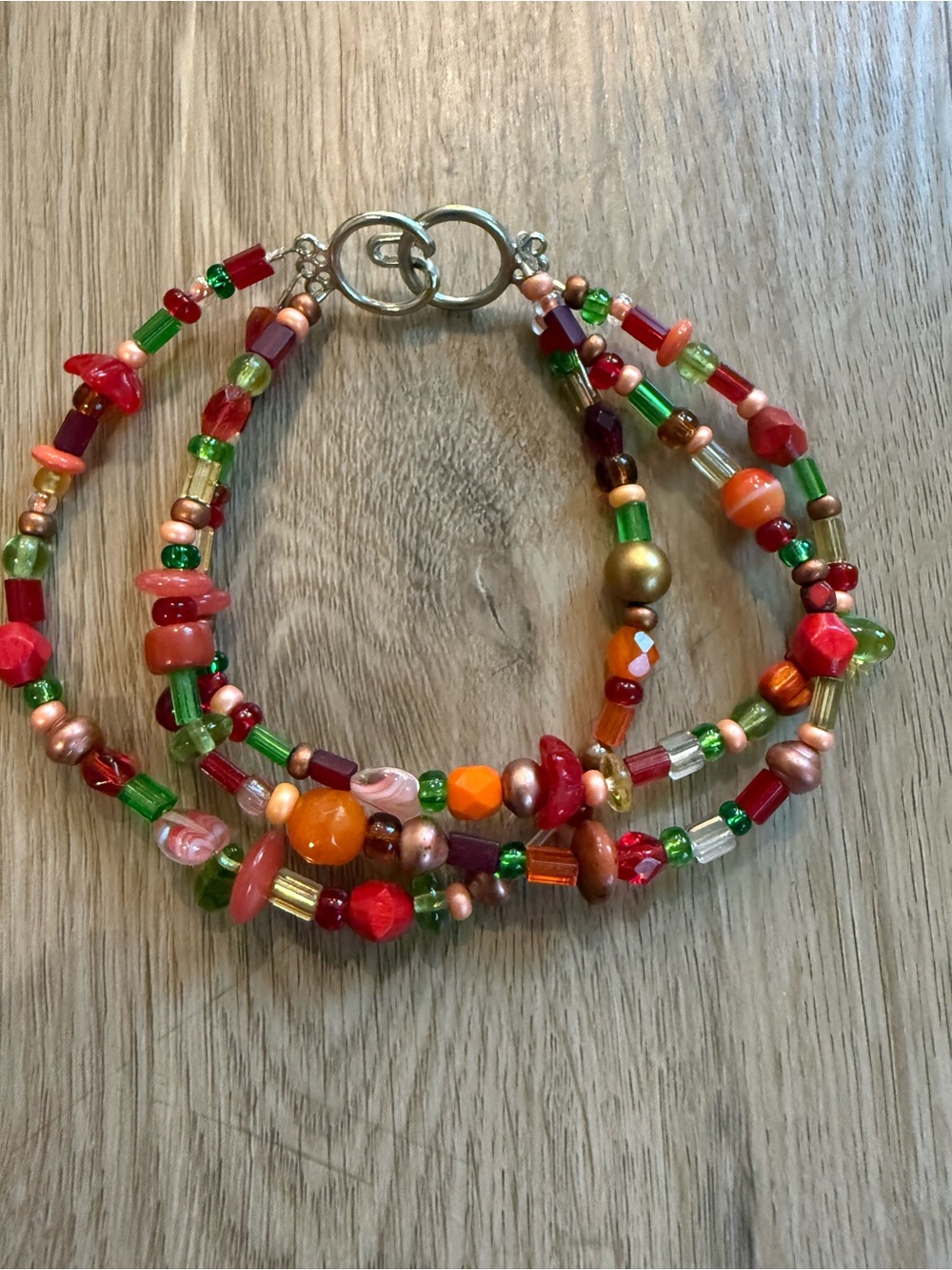 Handcrafted Multicolor Beaded Bracelet - Red & Green